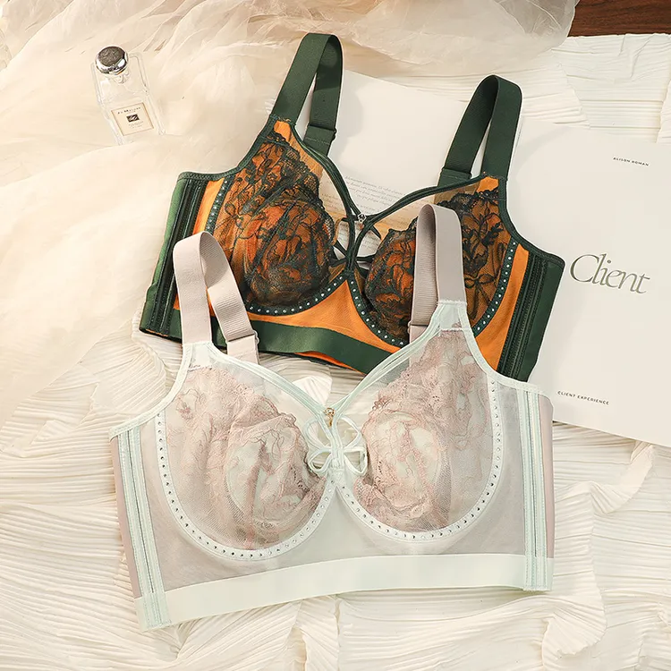 性感文胸女超薄杯调整型收副乳防下垂大胸显小胸显瘦聚拢内衣套装