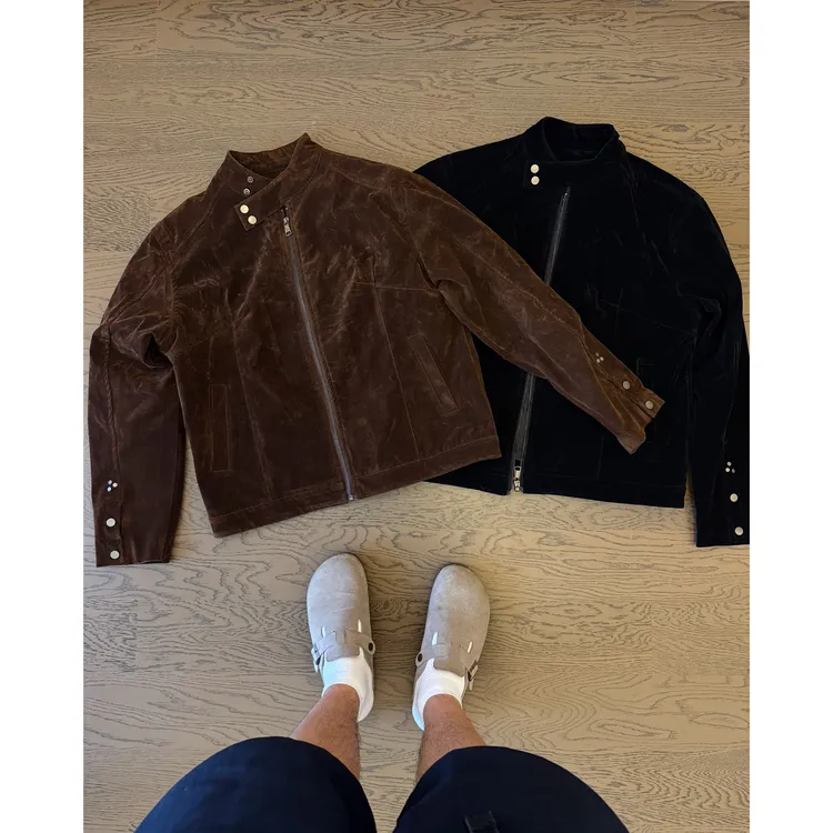 【白板】早秋硬挺摩根年代美拉德麂皮绒复古工艺外套时尚休闲立领男款