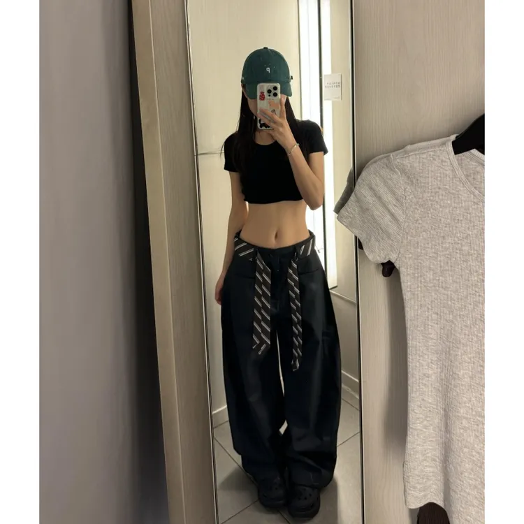 180高个子175加长灰色绑带高腰阔腿裤女宽松慵懒风垂感休闲西装裤