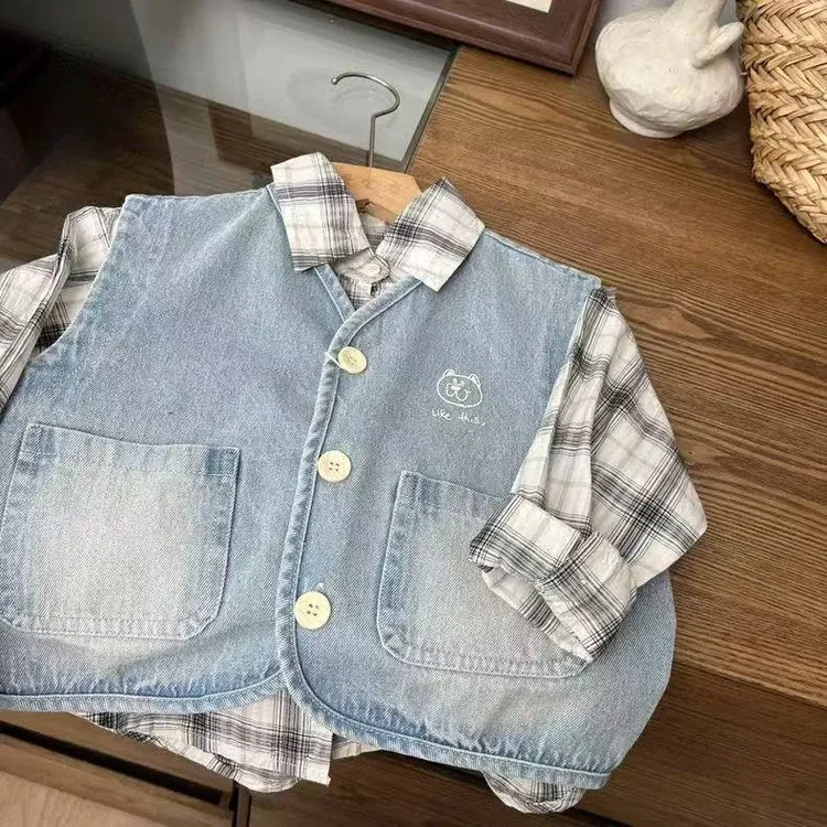 【热推爆款】马甲男款儿童春秋超好看外穿牛仔坎肩秋款男童痞帅秋装