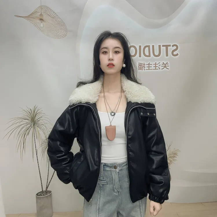 加绒加厚毛绒大翻领皮衣外套女2025秋冬新款宽松显瘦保暖上衣9927