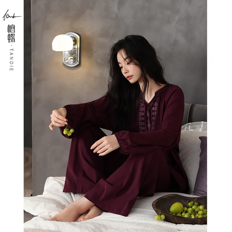 檀蝶2025年新款秋冬季纯棉睡衣女款睡衣家居服套装秋冬季宽松舒适