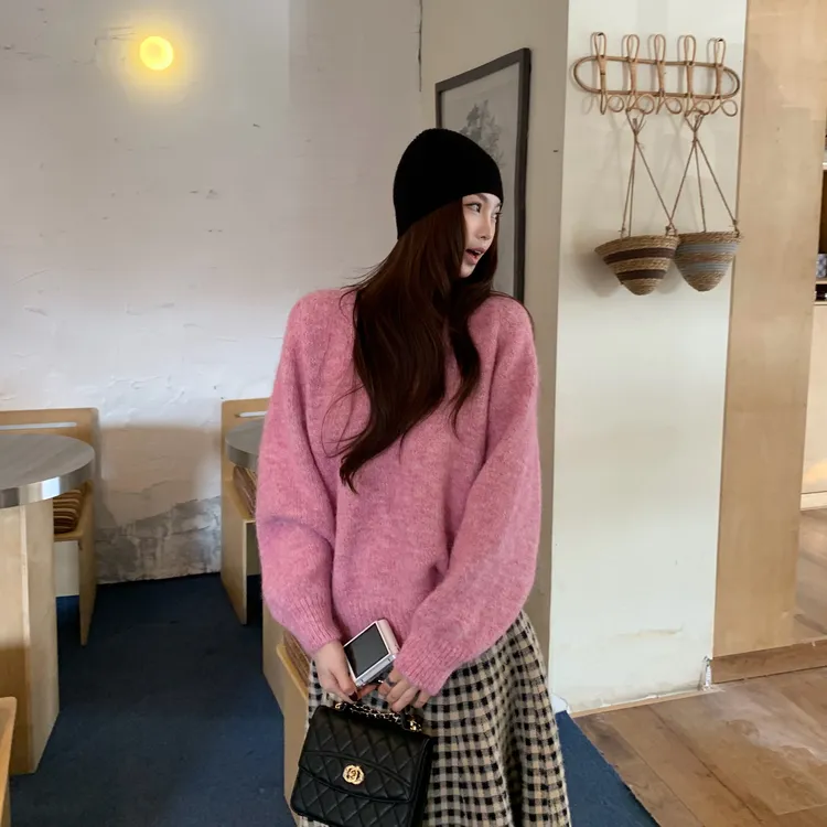 蜜桃奶冻～韩系慵懒软糯V领毛衣百搭套头温柔秋冬