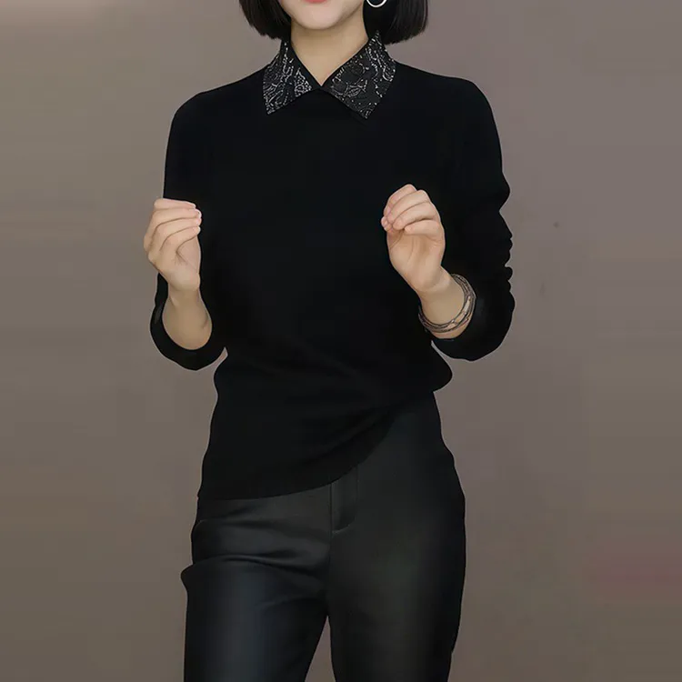 M859法式休闲百搭翻领针织衫女装秋冬新款时尚修身显瘦上衣