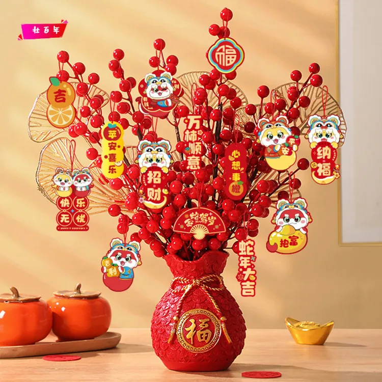 新年福桶摆件2025新款春节布置装饰发财果蛇年客厅酒柜过年装饰品