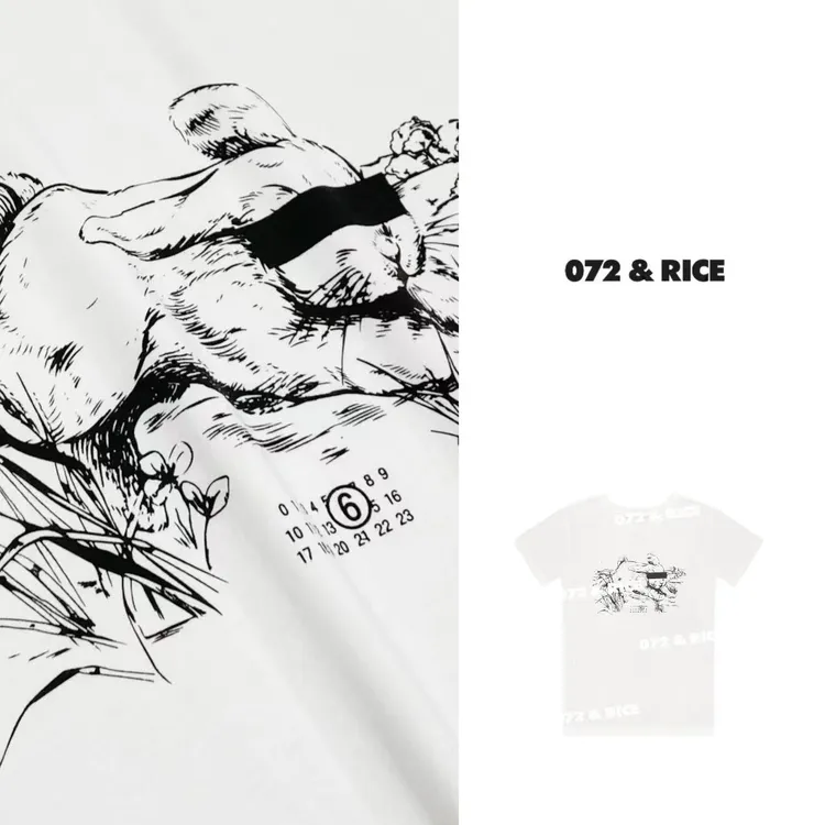 072 & RICE【吉拉兔】100 纯棉 夏季休闲圆领短袖T恤 N-32NF09
