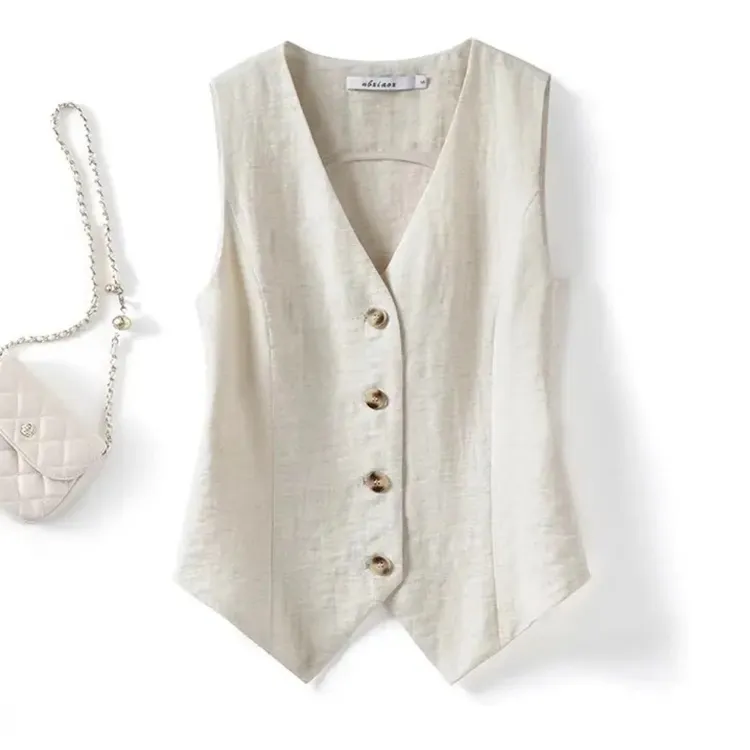 855马甲薄款女背心夏季新款高端修身短款无袖西装v领坎肩马夹