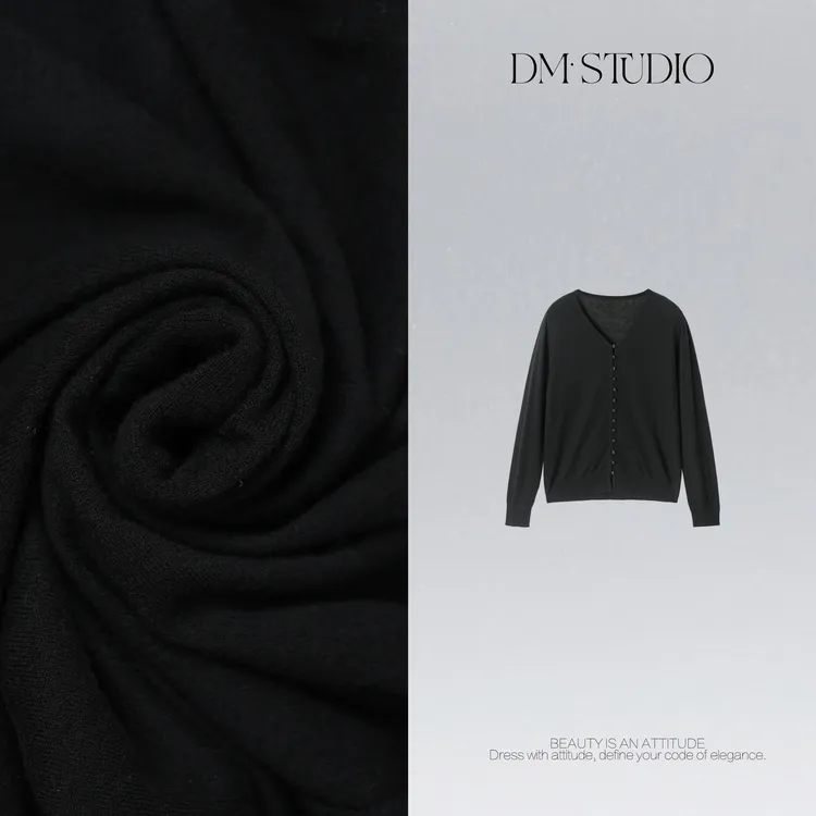 DEDM•STUDIO极简显瘦百搭V领羊绒+羊毛排扣开衫上衣2507ZZS/6103