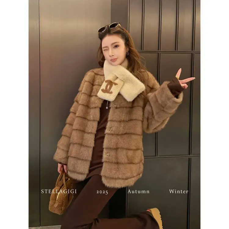 SG / 杨依姗 AW中古双色环保水貂绒保暖毛毛外套WT-20252596