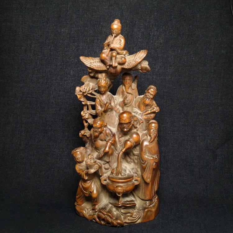 旧藏黄杨木雕刻八仙佛雕像 摆件古玩装饰高度19.5公分手工老物件