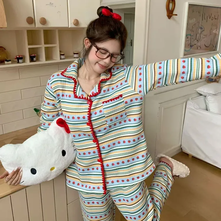【草莓果酱】新款睡衣女秋冬季空气棉加厚保暖长袖可外穿家居服套装