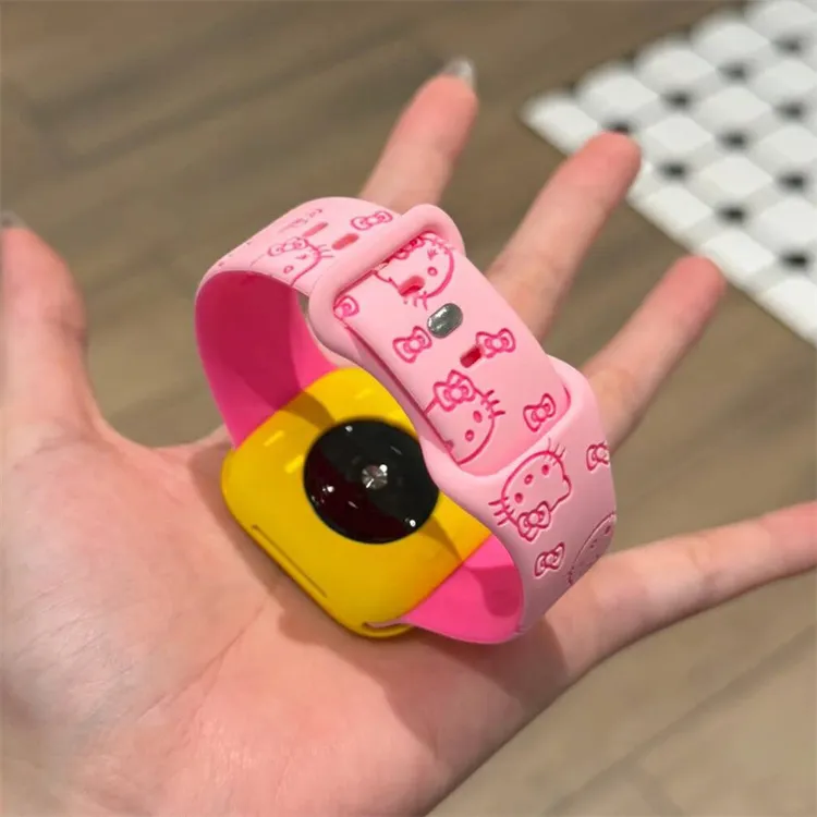 浮雕拼色KT猫硅胶iWatch表带适用AppleWatch苹果S10手表9代SE通用