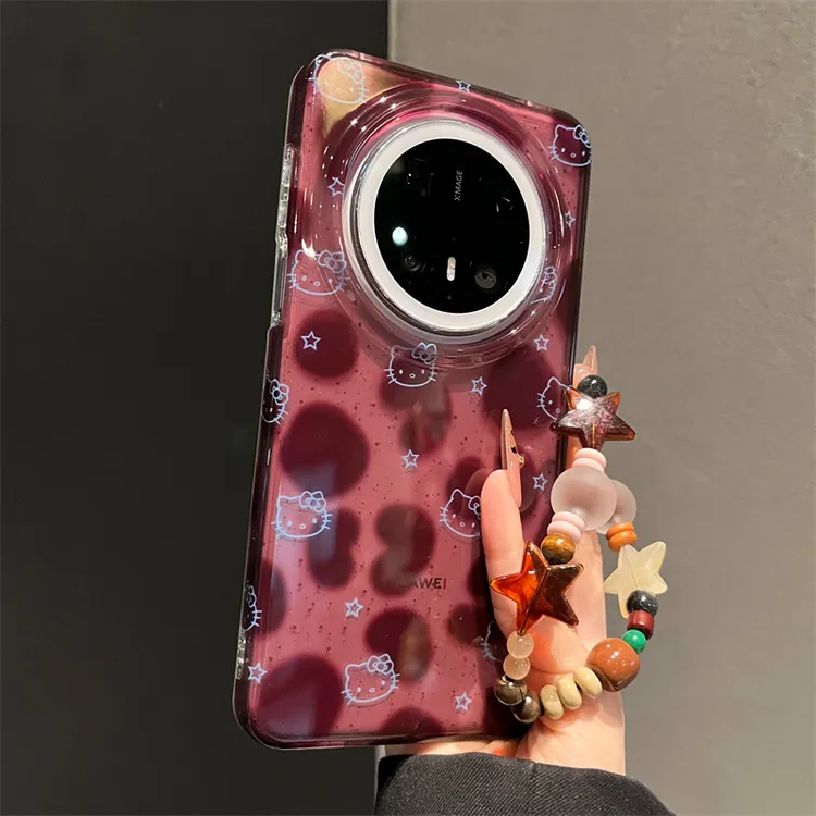 适用华为mate70pro+手机壳p70复古透紫豹纹线条KT猫mate60pro女款