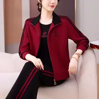 恩狐春秋新款时尚中老年妈妈装休闲运动套装拉链翻领三件套
