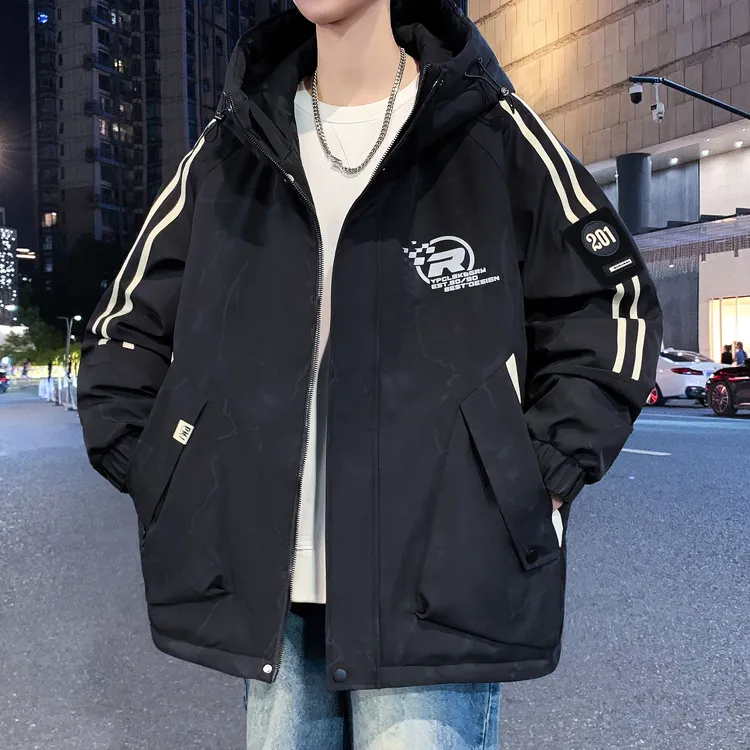 2025青少年冬季加绒加厚连帽夹克港风宽松时尚百搭休闲男士外套