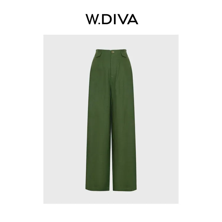 W.Diva【始夏蝉鸣】亚麻天丝层次压褶装饰口袋盖阔腿裤52K082274