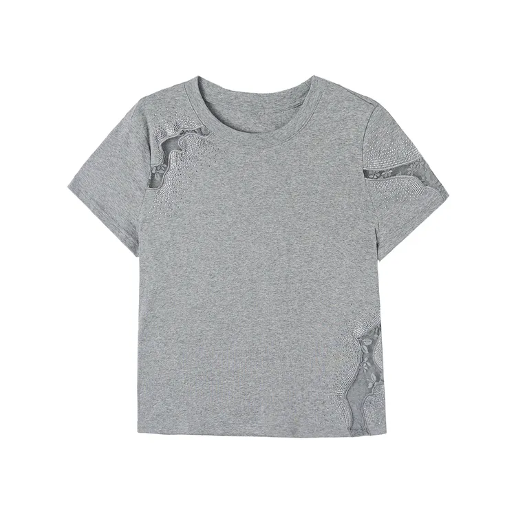 夏季新款高级感短袖圆领T恤显瘦遮肉镂空上衣LK2504252