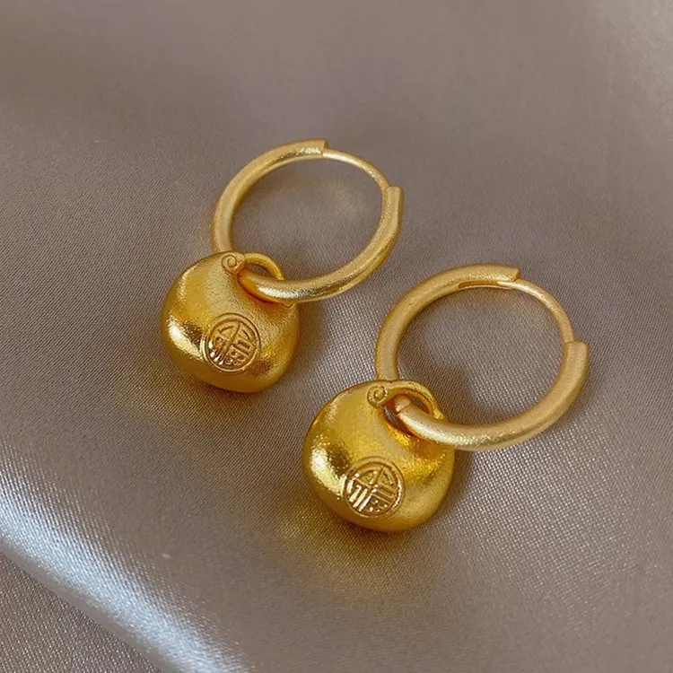 铜合金耳饰 新中式金色钱袋耳环女国风耳圈2025新款爆款气质耳饰