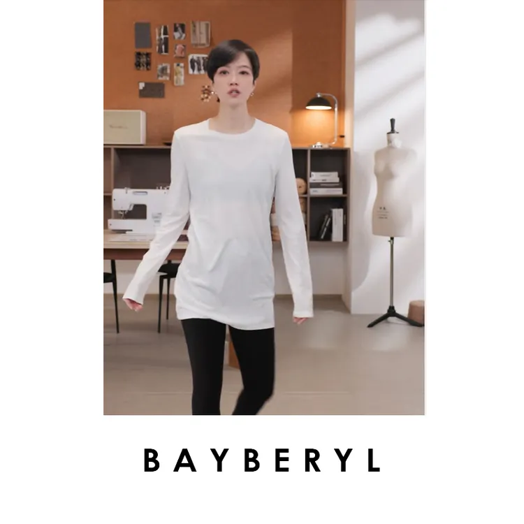 CC09-BAYBERYL老贝加长烂番茄*圆领长袖百搭柔弹25秋T恤NT5B1743-