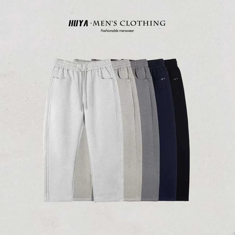 虎牙兄弟裤子男款冬季磨毛加厚保暖休闲百搭小弯刀直筒裤25-8136