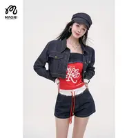 清-毛妮【港风日记】拼接短款牛仔外套女早秋上衣L2124