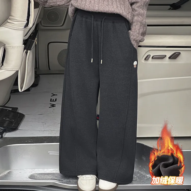 女童加绒裤子秋冬糯米裤2025新款超好看直筒弯刀裤儿童冬季阔腿裤
