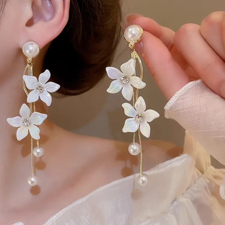 法式复古轻奢花朵流苏耳环女小众设计感高级气质耳钉2025新款百搭