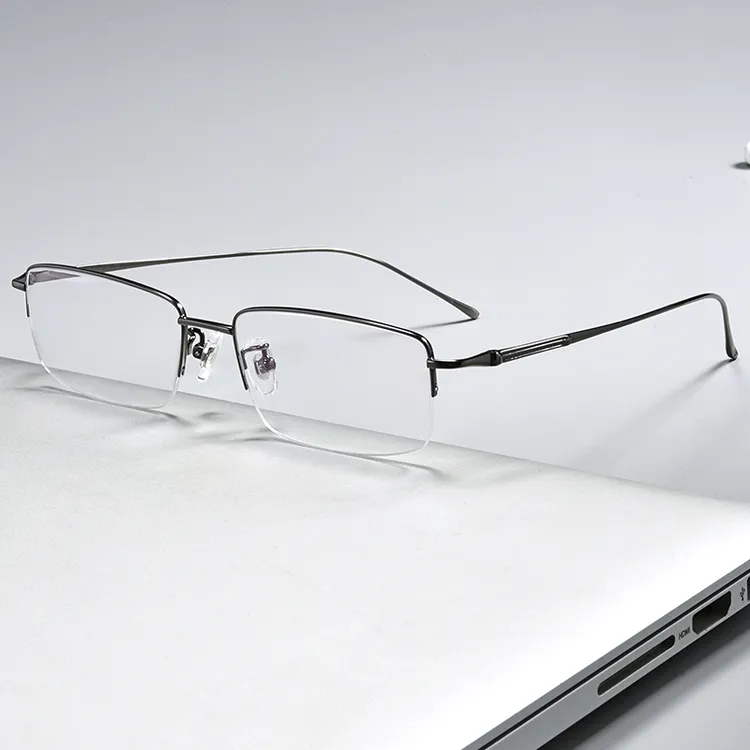 超轻纯钛男士半框变色可配度数近视眼镜镜腿一体设计变色防雾眼睛