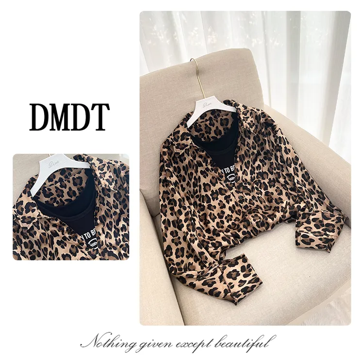 【DMDT潮牌】2025新品 “不俗格调”字母印花豹纹翻领假两件衬衫U7097