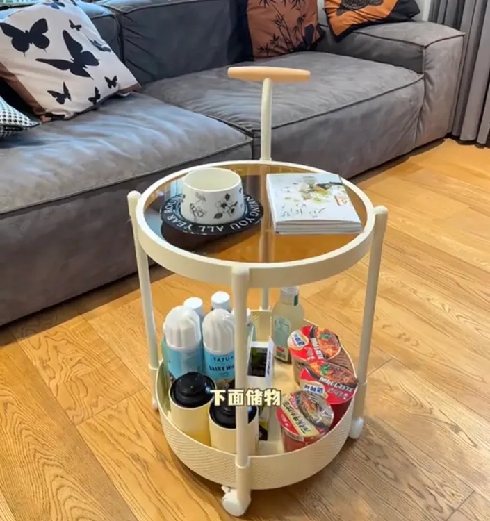 奶油风可移动边几客厅玻璃小推车网红简约小茶几小户型卧室床边桌