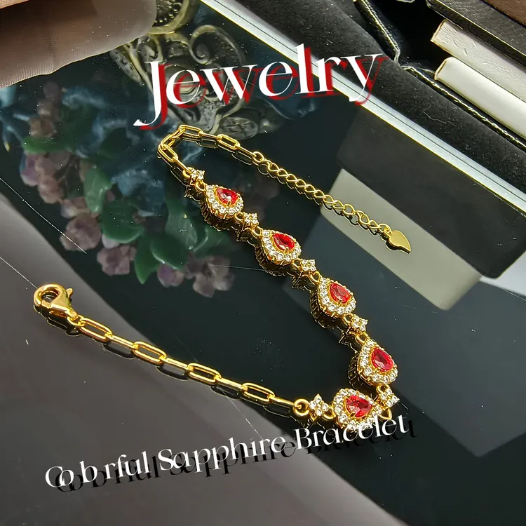 S925银镶嵌天然彩色蓝宝石手链精工镶嵌大小可调