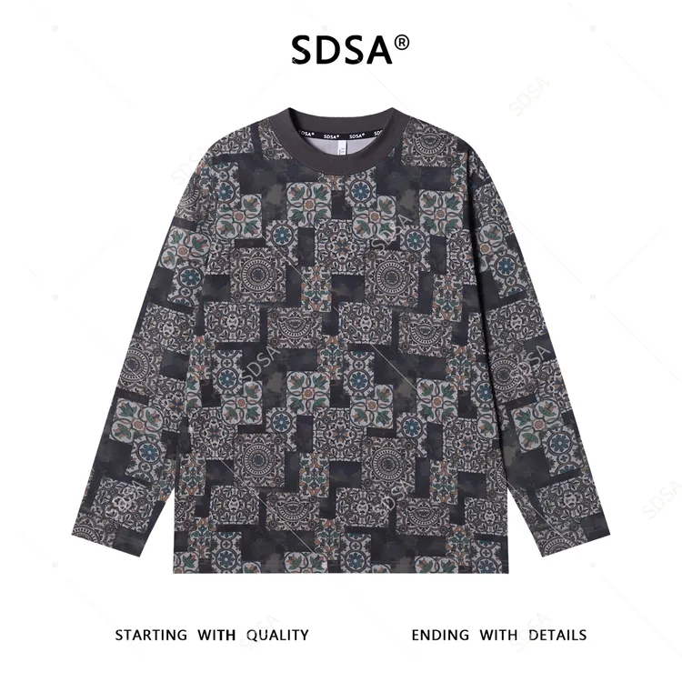SDSA男士秋冬新款痞帅男装扎染满印图形圆领长袖T恤潮牌网红款