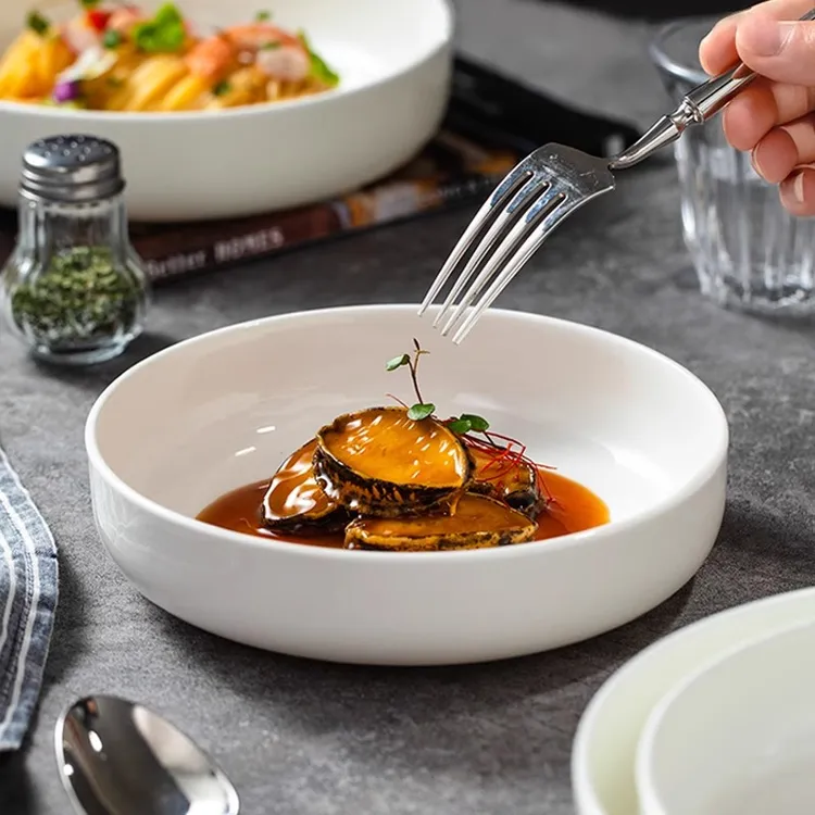 纯白菜盘8英寸窝盘加深盘子家用汤盘蒸蛋新款陶瓷餐具深盘创意盘