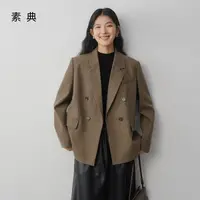 素典【枫叶回响】复古羊毛混纺人字纹西装外套女秋职业通勤上衣4942
