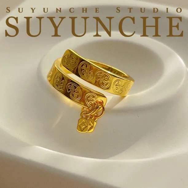 钛钢合成锆石戒指 suyunche2825时尚新款腰果花流苏经典活口戒指