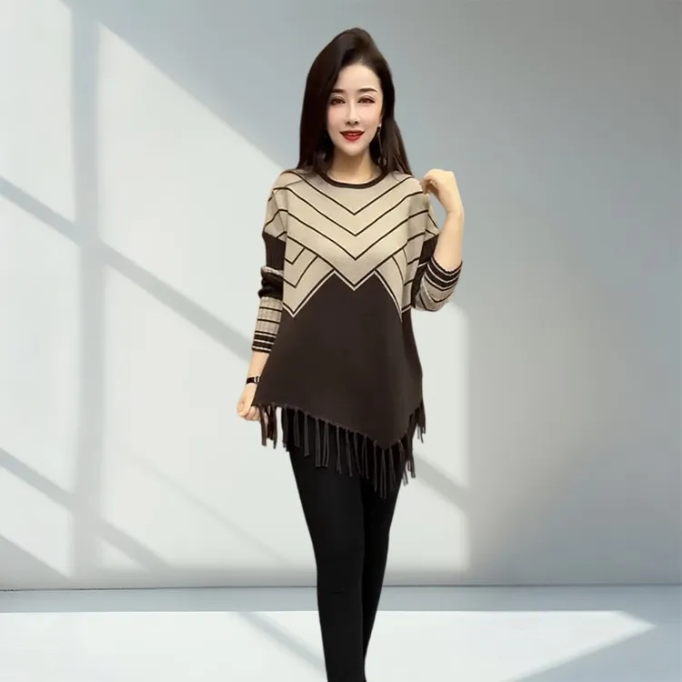 网红爆款收腰显瘦针织衫女内搭秋冬款时尚高档妈妈圆领长袖毛衣