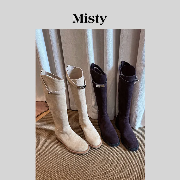 Misty雾屿女鞋|34-40|3-6cm|2025秋季爆款缎面粗跟百搭时装靴女