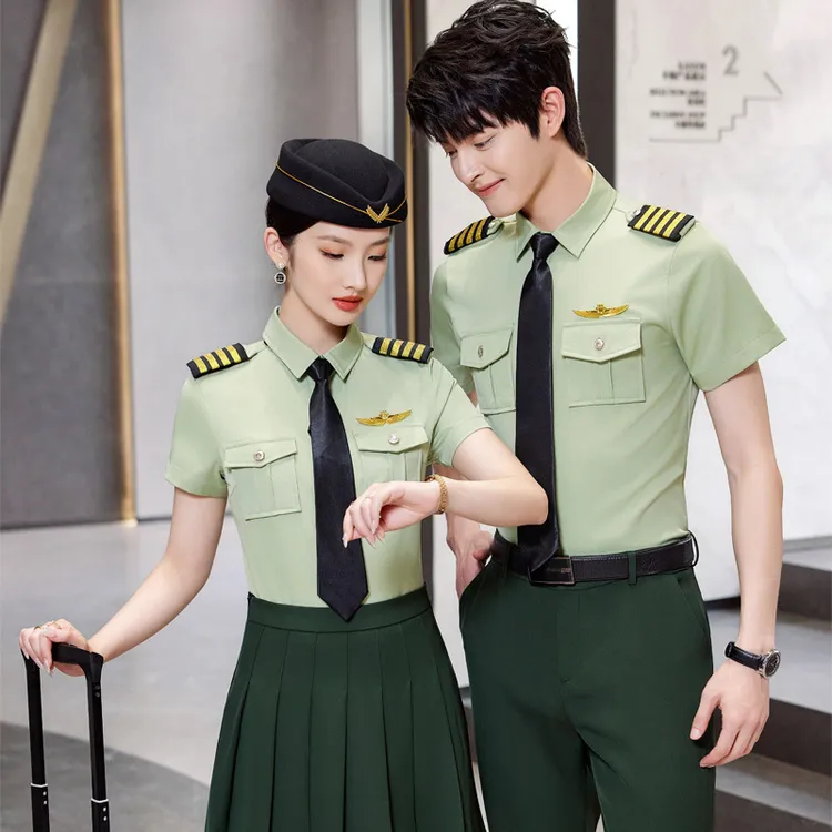 飞行员衬衫女长袖修身南航空军机长工作服夏表演乐队制服男白衬衣