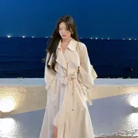 秋季新款高级感白色风衣外套女中长款气质收腰垂感英伦休闲大衣