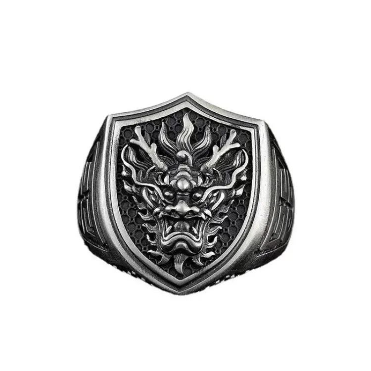 925银戒指 925银龙头戒指男士潮个性复古霸气指环活开口可调节