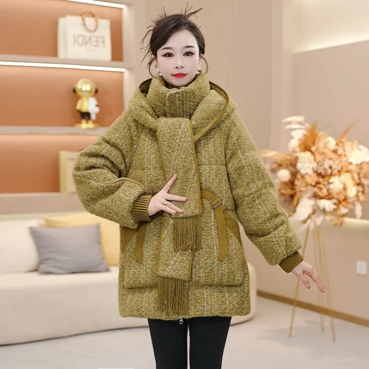 连帽拼色气质保暖时尚加厚羽绒服新款宽松2025年冬季【SJYH3920】