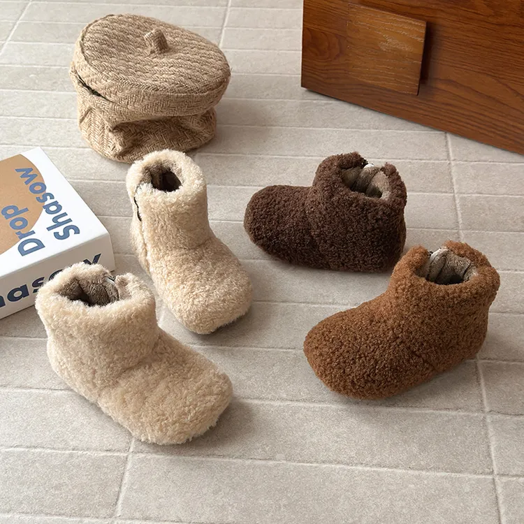 韩版童鞋【麻糍雪人】儿童可爱百搭毛毛靴侧拉链女宝软乎保暖短靴