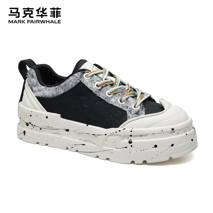 马克华菲2025秋季新款潮流百搭板鞋休闲鞋男款男鞋厚底泼墨休闲鞋