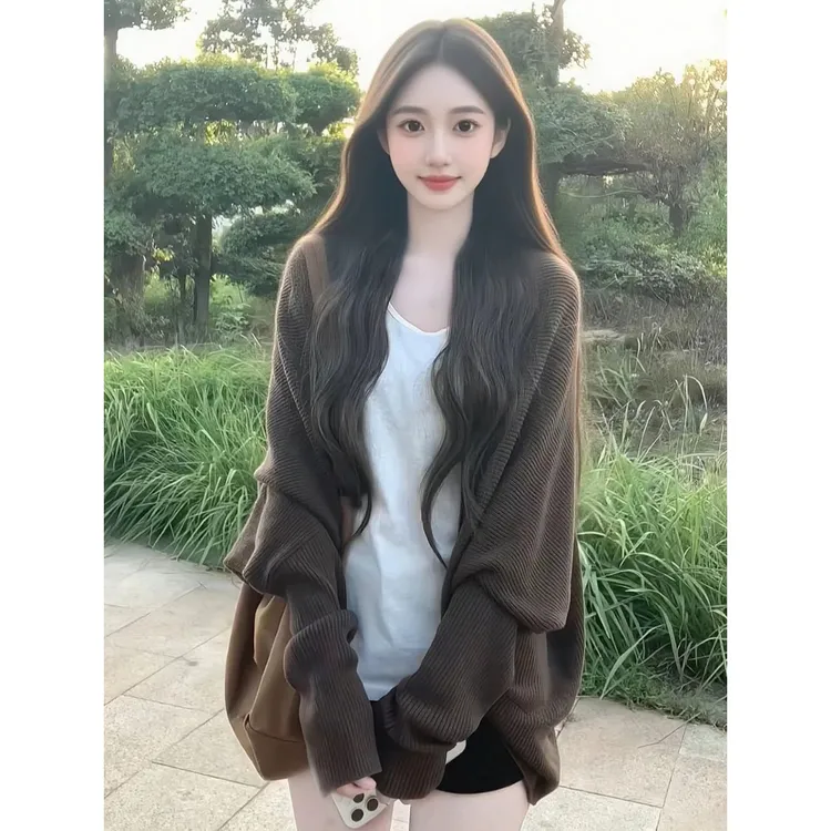 2025新款韩系慵懒美拉德宽松毛衣针织开衫女早秋气质休闲上衣外套