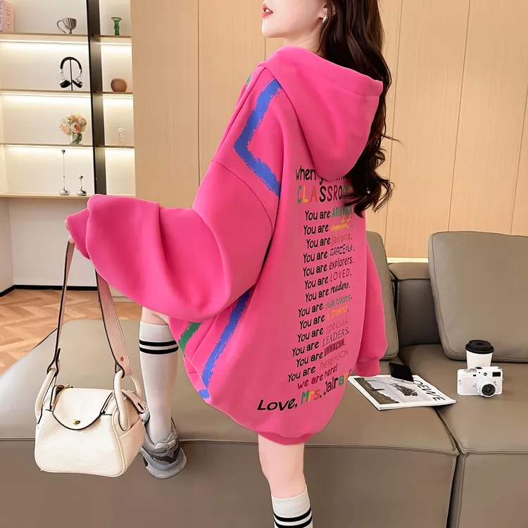 设计感小众字母连帽卫衣女学院风2025年秋冬新款韩版宽松时尚帽衫