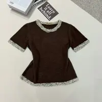 深圳南油白桃美美 小香风撞色边圆领短袖针织衫秋季新款洋气A2937