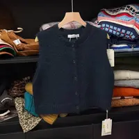 M3499 韩版藏青单排扣开衫短款马甲背心女