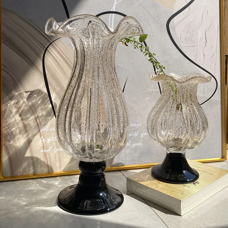 中古风透明洒金琉璃花瓶法式高级感玄关客厅艺术花器软装玻璃摆件