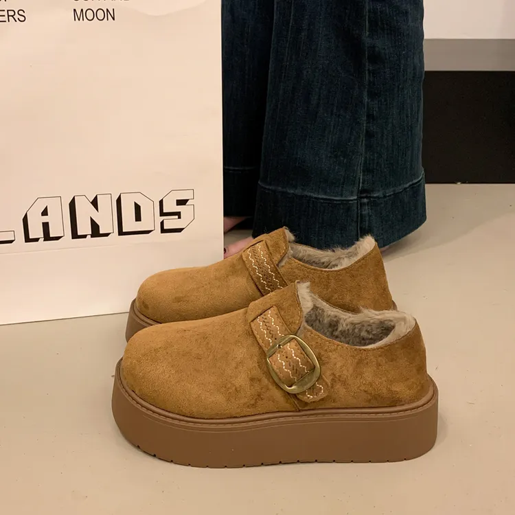 复古女款加绒勃肯鞋2025新款冬全包厚底毛毛保暖棉鞋子低帮雪地靴