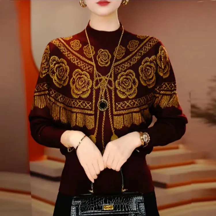 秋冬高档韩版减龄宽松洋气针织衫中老年百搭妈妈潮流新款休闲毛衣